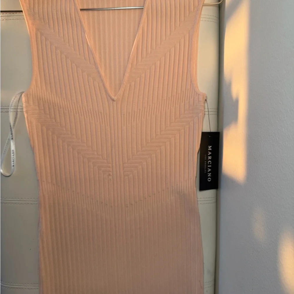 Marciano Textured V-Neck Dress in Soft Pink - Picture 1 of 3